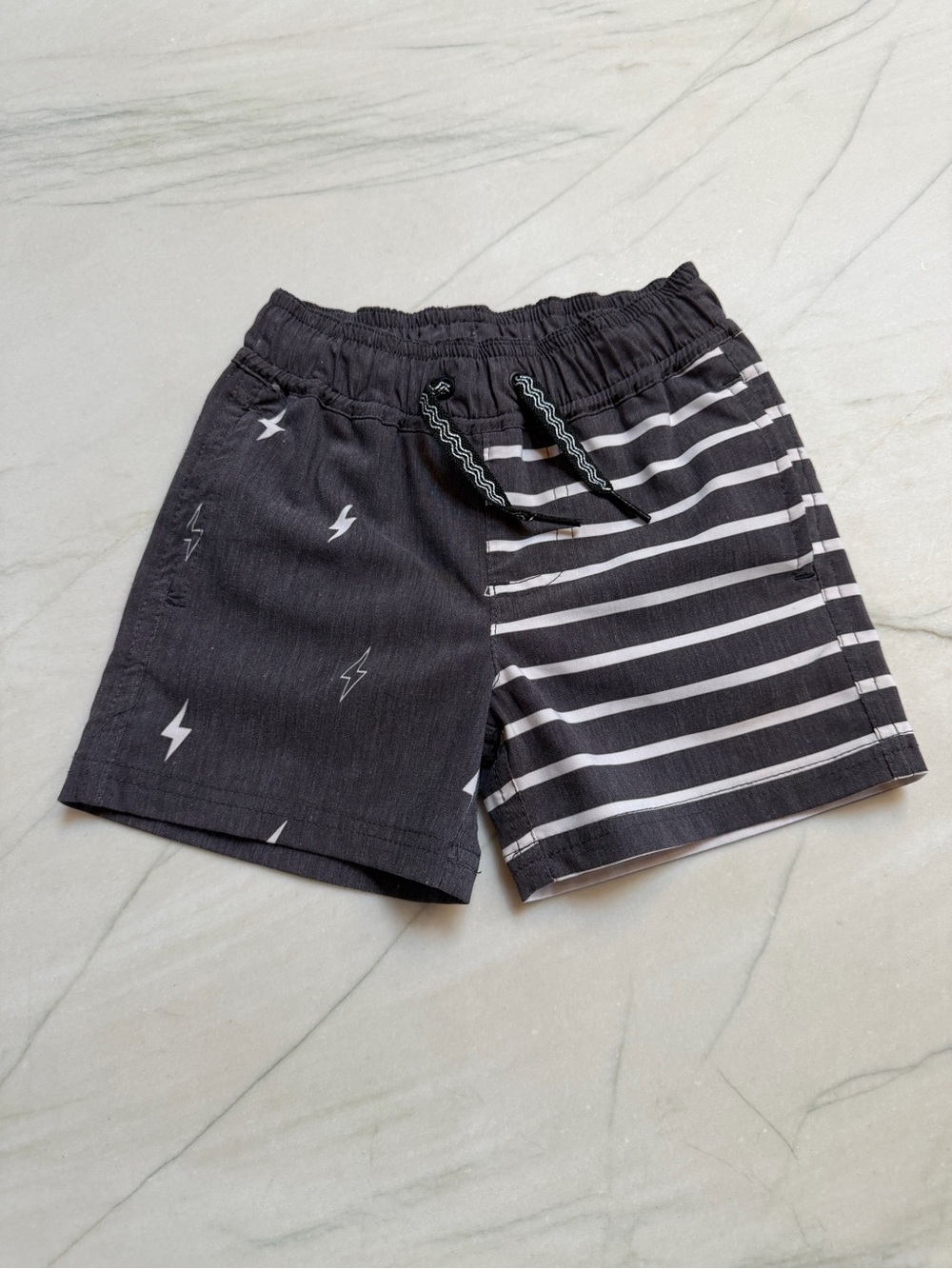 Feather 4 Arrow Gray & White Lightning Stripe Swim Shorts